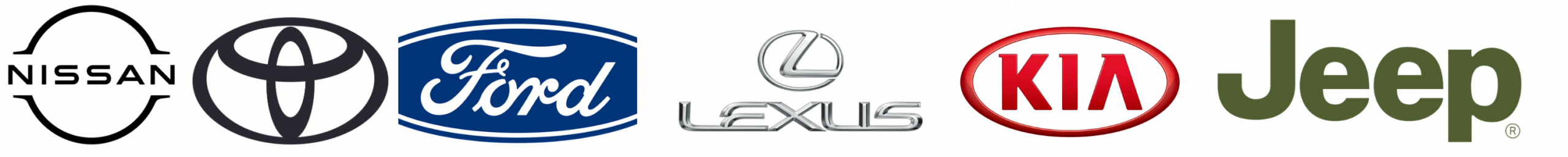 Nissan, Toyota, Ford, Lexus, Kia, Jeep
